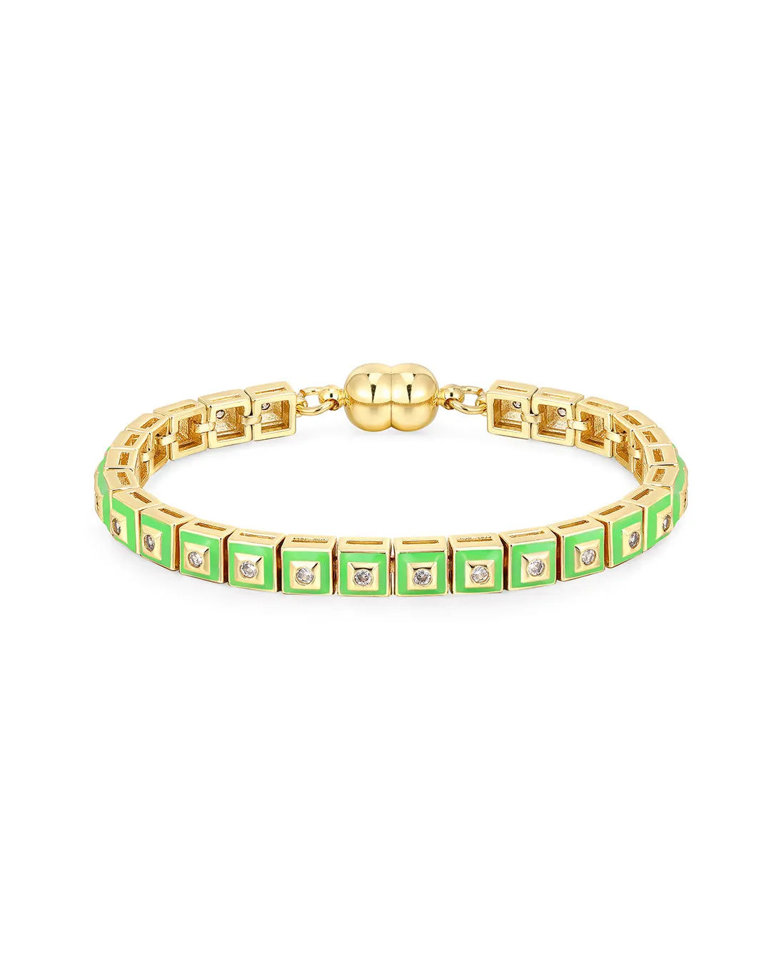 Pyramid Stud Tennis Bracelet- Bright Green- Gold