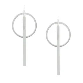 "Le Contour" Matte Silver Circle and Bar Drop Earrings