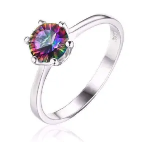 Rainbow Fire Genuine Mystic Topaz Round Cut 1.4CT IOBI Precious Gems Solitaire Ring