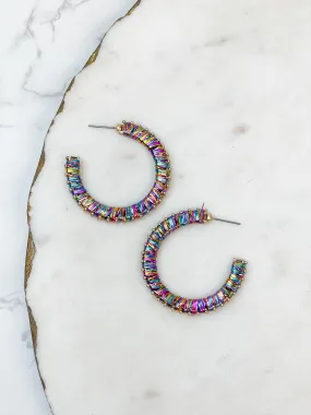 Rainbow Tinsel Hoop Earrings