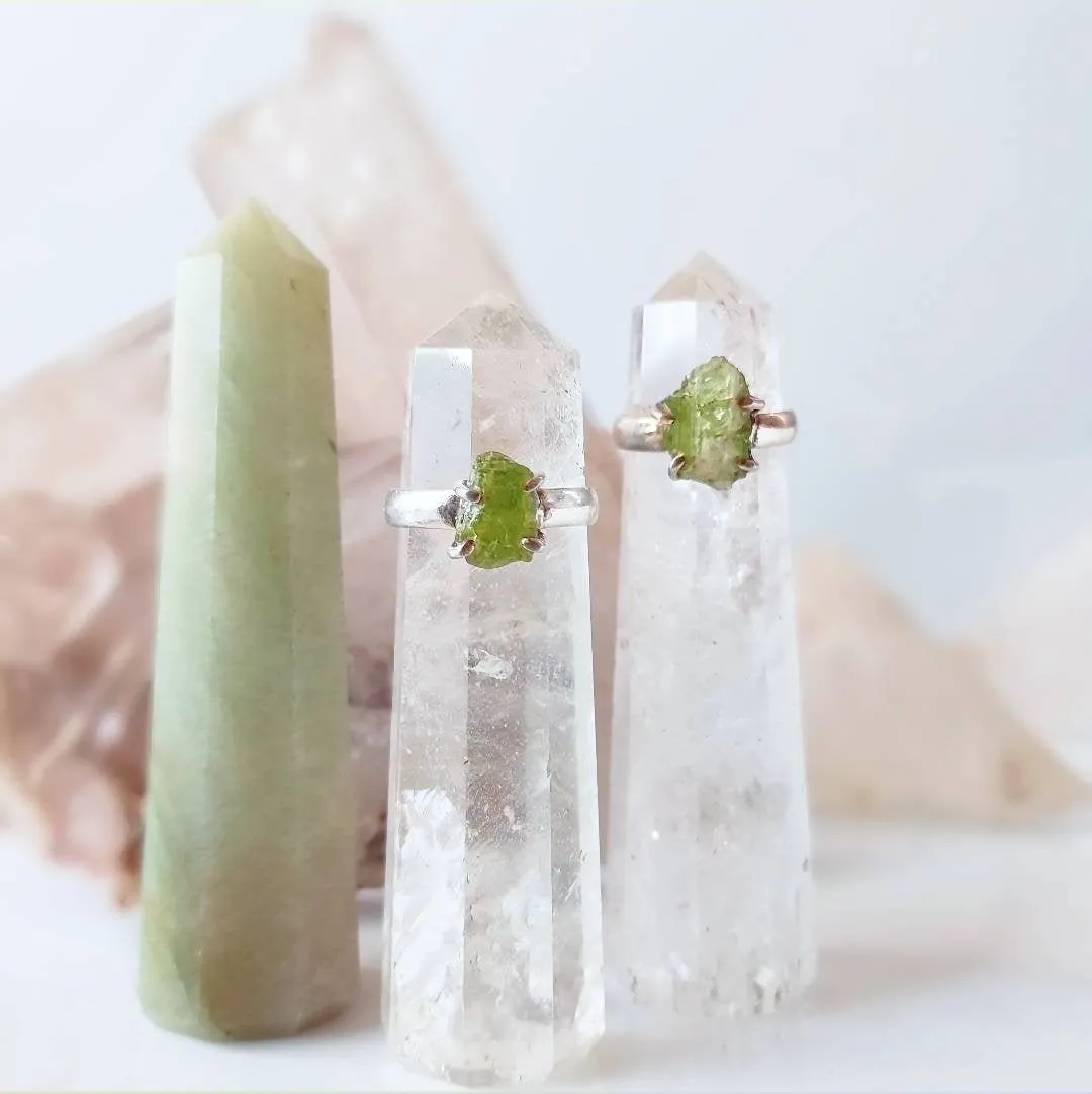 Raw Peridot Crystal Brithstone Ring