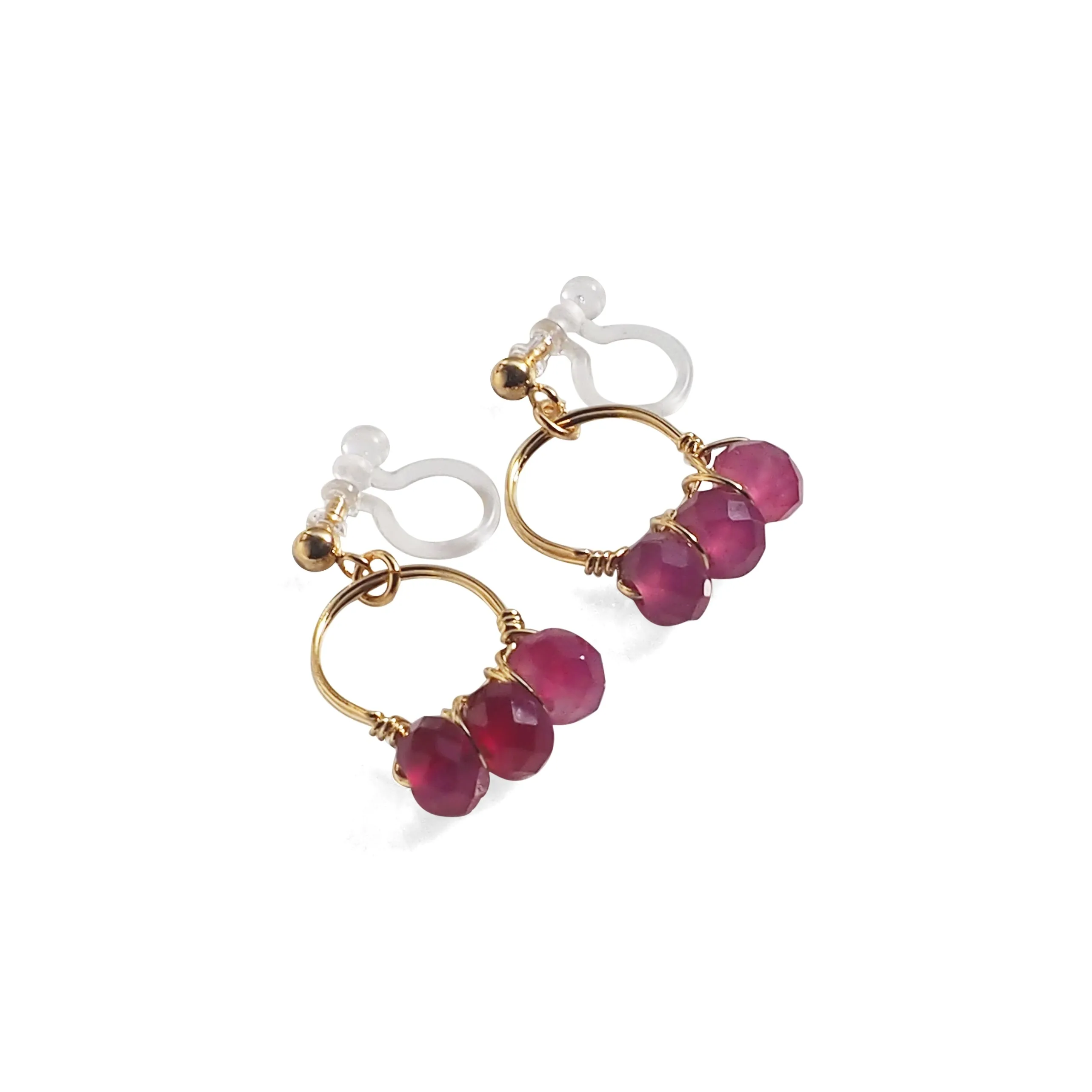 Red Agate Gold Hoop Invisible Clip On Earrings