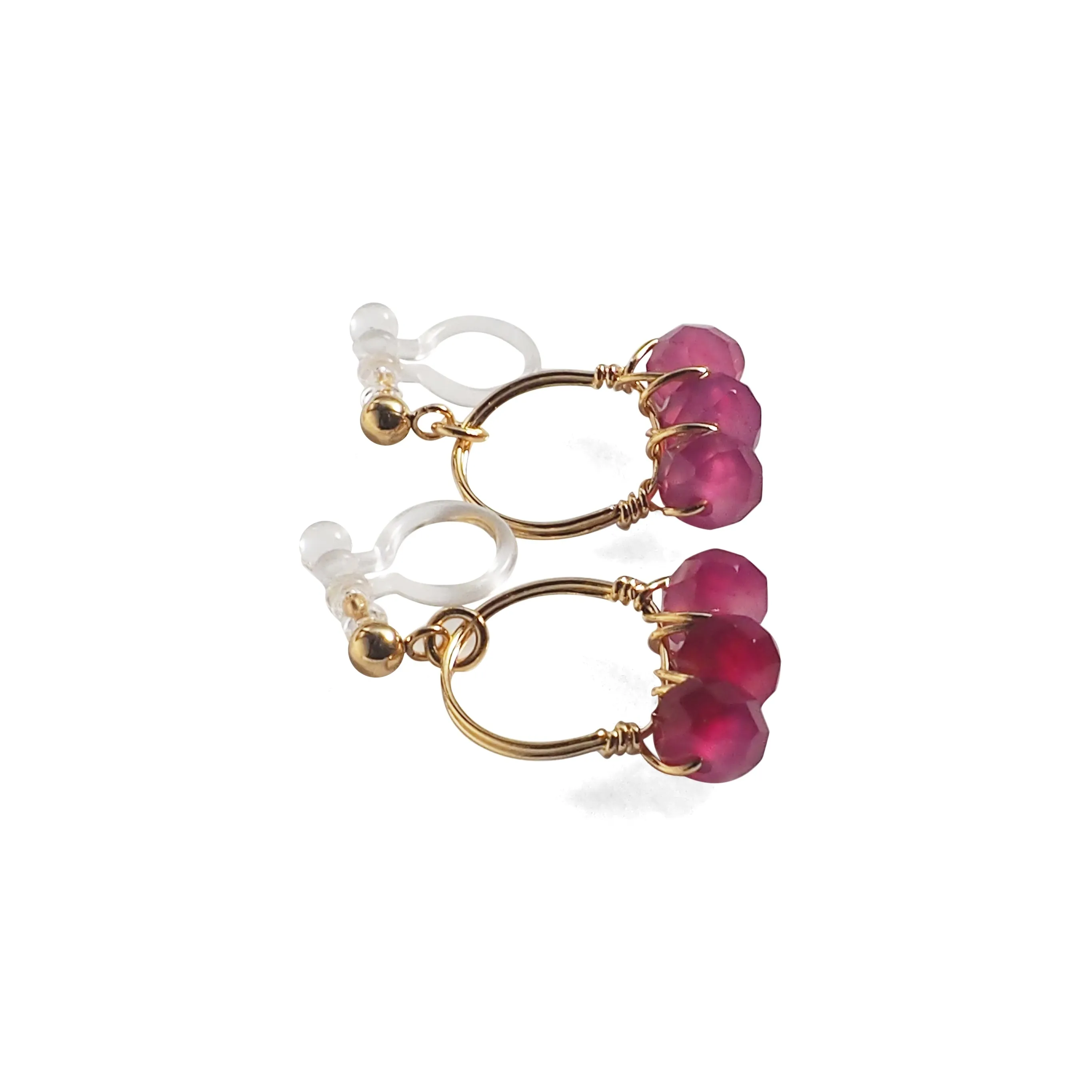 Red Agate Gold Hoop Invisible Clip On Earrings