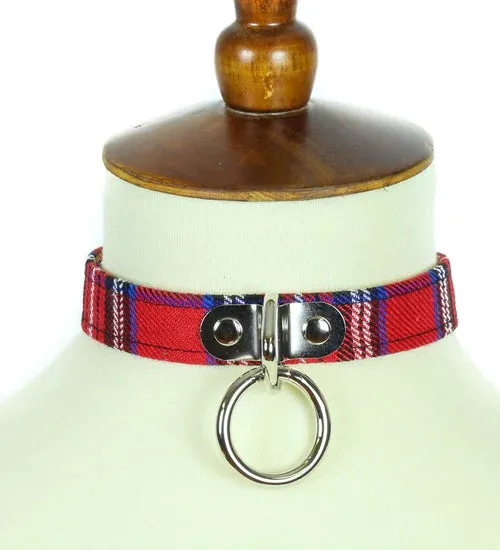 Red Plaid Collar w/ Silver O Ring Detail