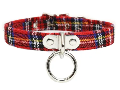 Red Plaid Collar w/ Silver O Ring Detail