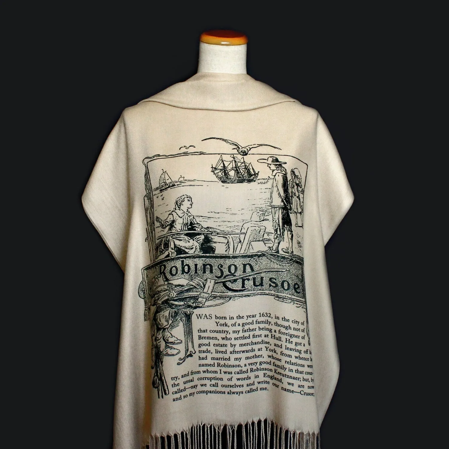 Robinson Crusoe by Daniel Defoe Scarf/Shawl. Book scarf, Literary Gift.