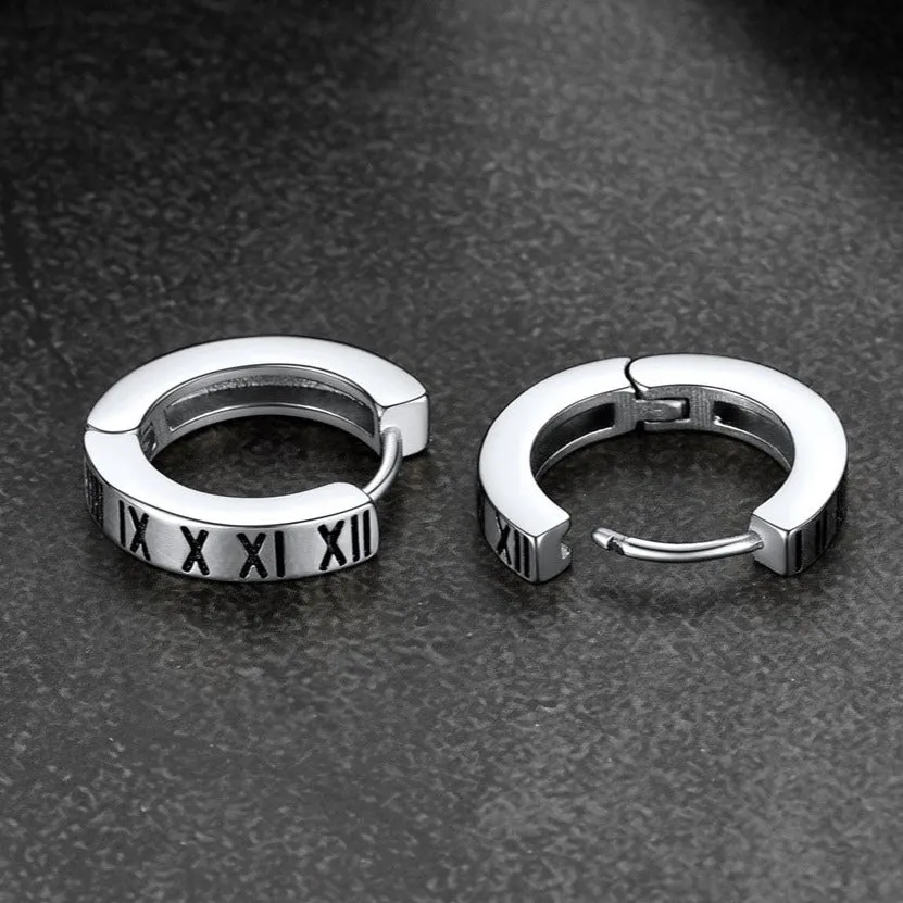 Roman Numerals Hoop Huggie Earrings For Men