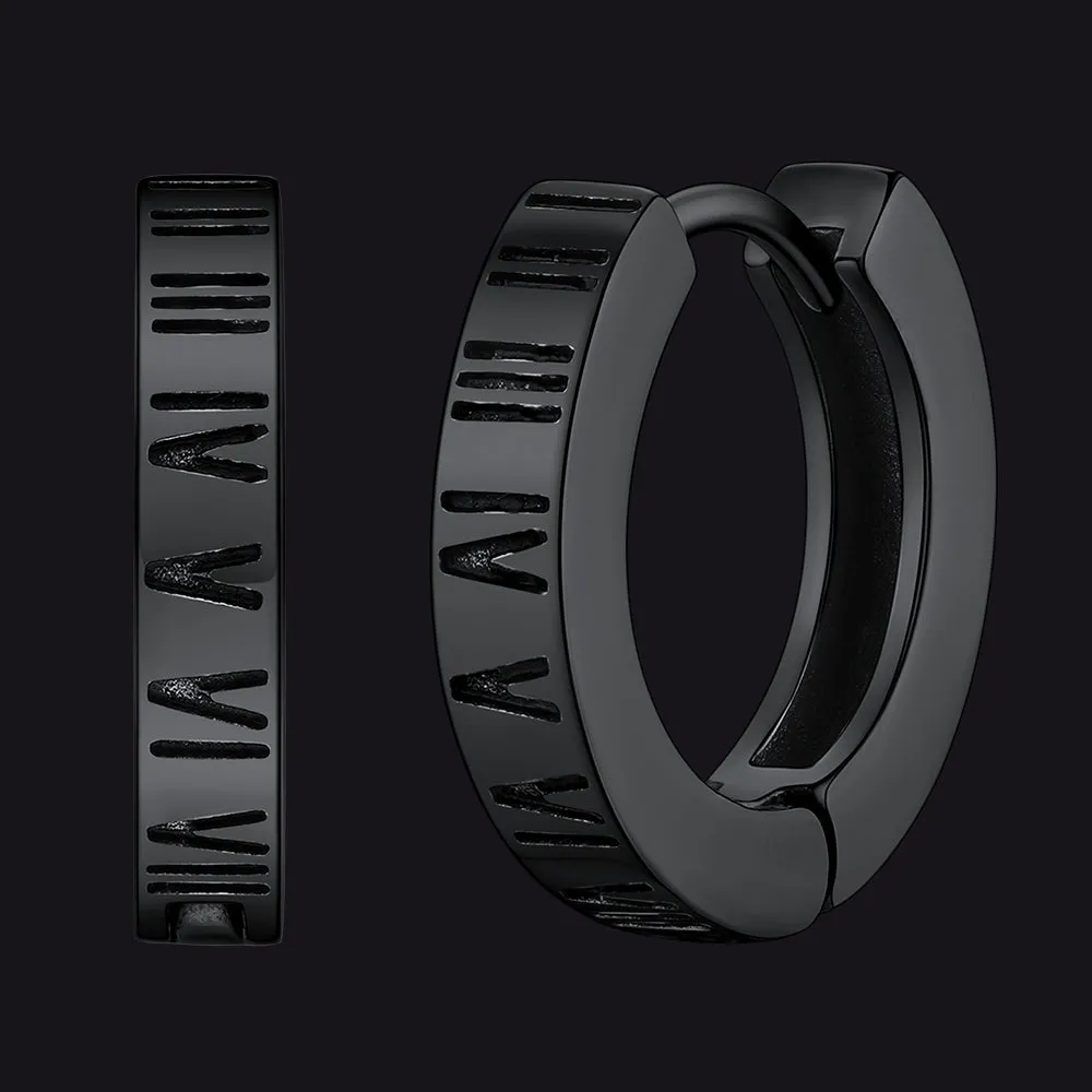 Roman Numerals Hoop Huggie Earrings For Men