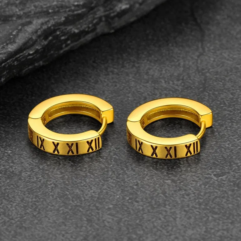 Roman Numerals Hoop Huggie Earrings For Men