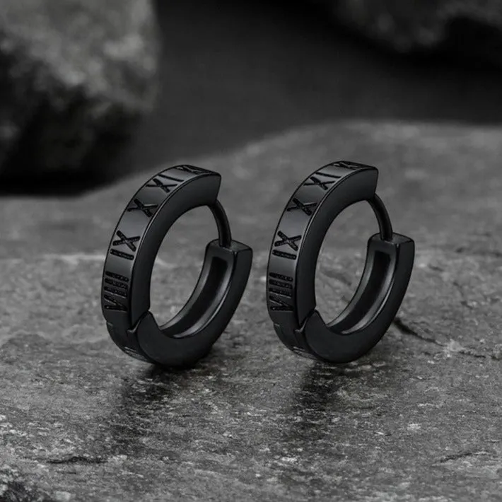 Roman Numerals Hoop Huggie Earrings For Men