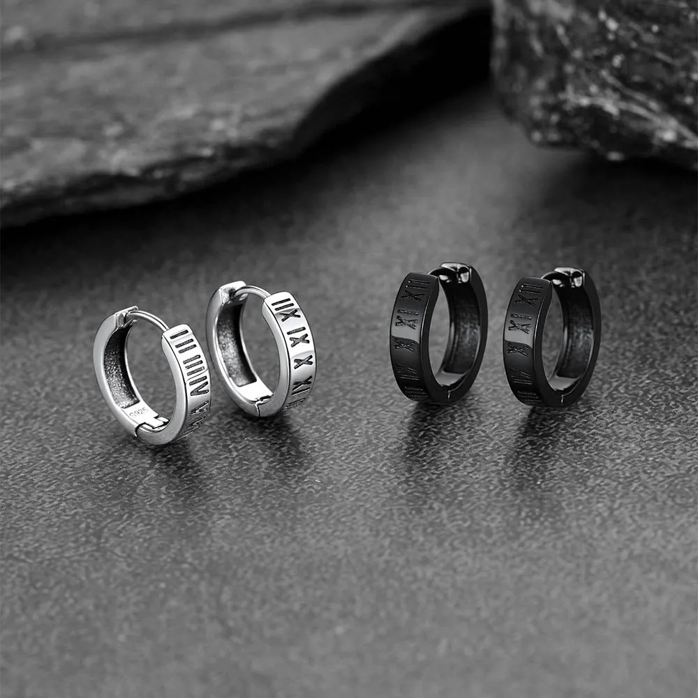 Roman Numerals Hoop Huggie Earrings For Men