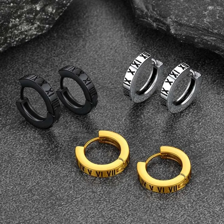 Roman Numerals Hoop Huggie Earrings For Men