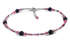 Rose Pink Blue Pearl Beaded Anklet