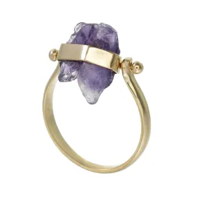 ROUGH AMETHYST SWIVEL RING - GOLD