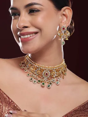 Rubans 22K Gold-Plated Kundan Stone Studded Jewellery Set