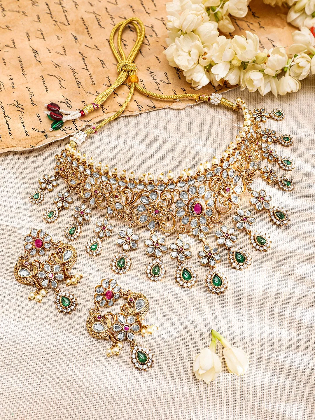 Rubans 22K Gold-Plated Kundan Stone Studded Jewellery Set