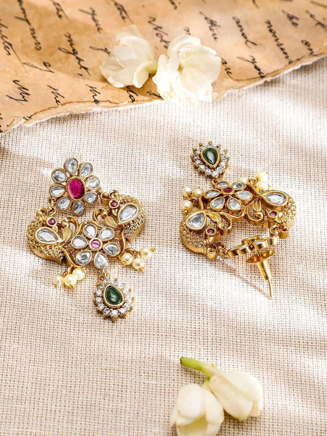 Rubans 22K Gold-Plated Kundan Stone Studded Jewellery Set