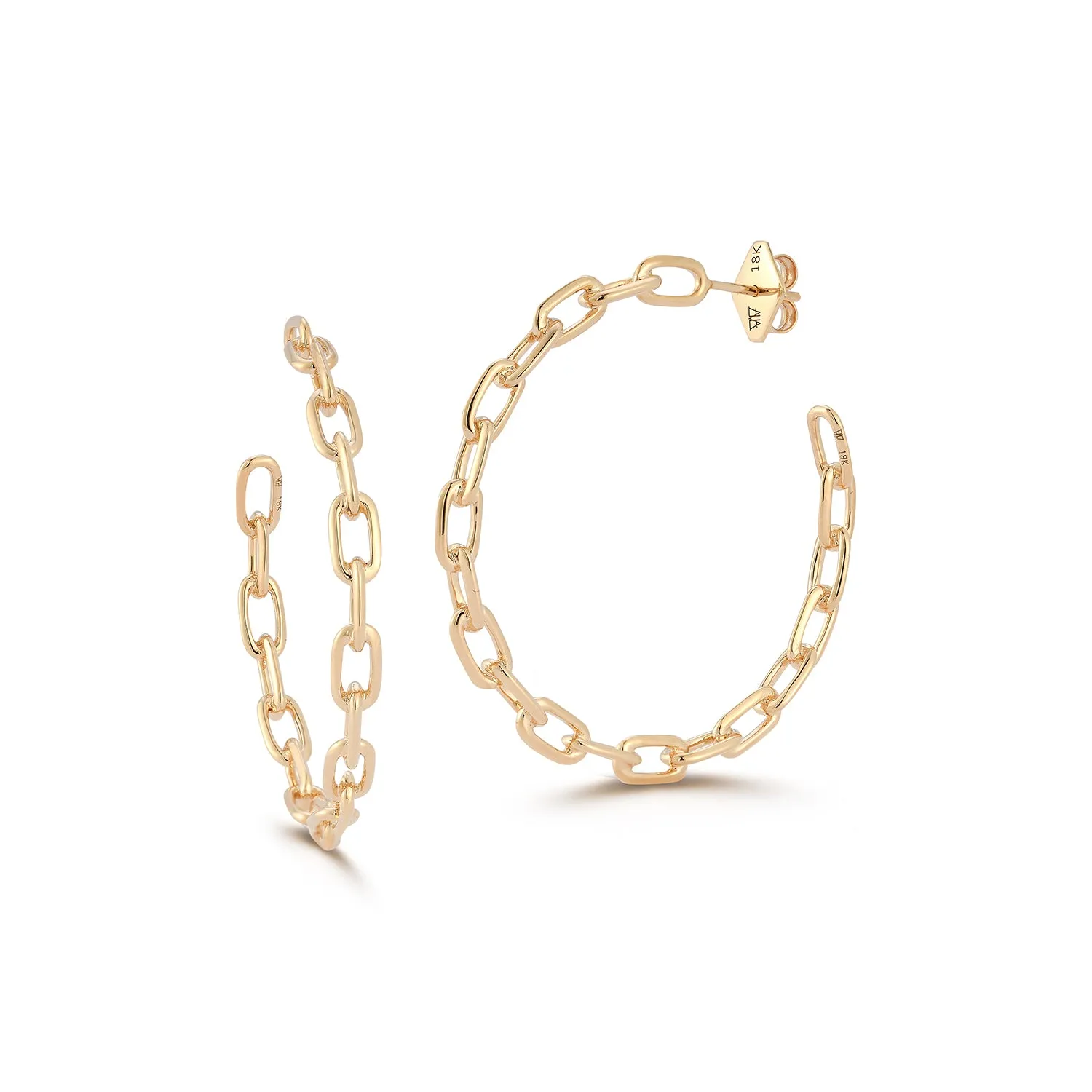 SAXON 1.75" 18K GOLD CHAIN LINK HOOP EARRING