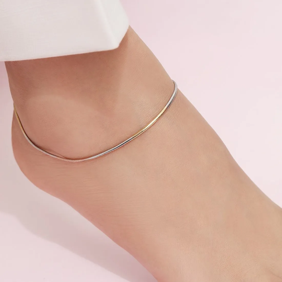 Serpentine Harmony Triple Tone Plated 925 Sterling Silver Anklet