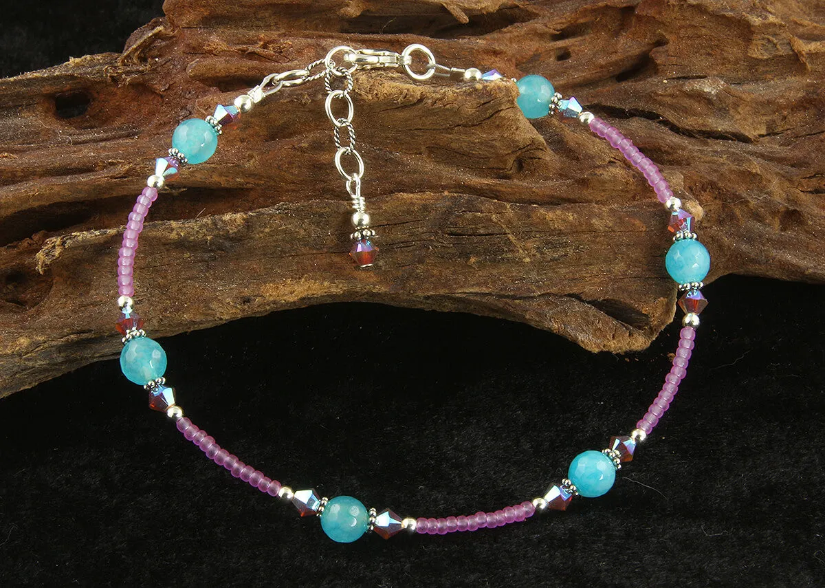 Shimmering Violet Aqua Gemstone Anklet