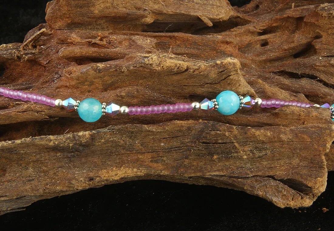 Shimmering Violet Aqua Gemstone Anklet