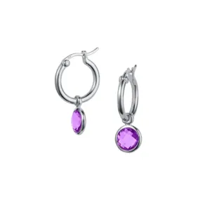 Silver and Amethyst Hoop Earrings