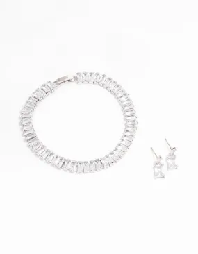 Silver Cubic Zirconia Baguette Classic Jewellery Set