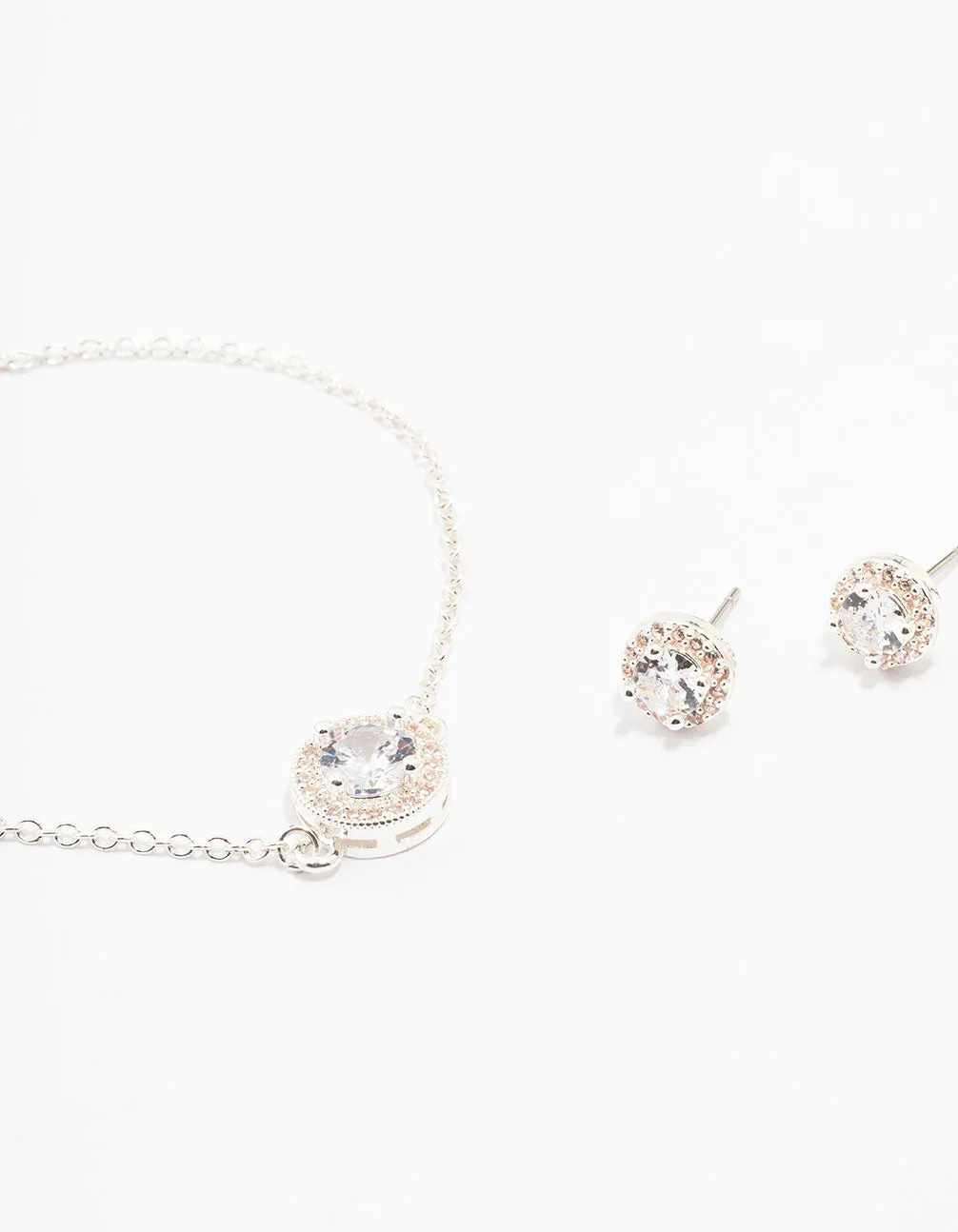 Silver Cubic Zirconia Round Halo Jewellery Set