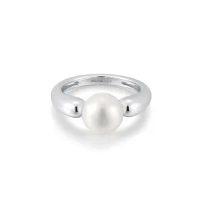 Silver Freshwater Sphere Pearl Ring