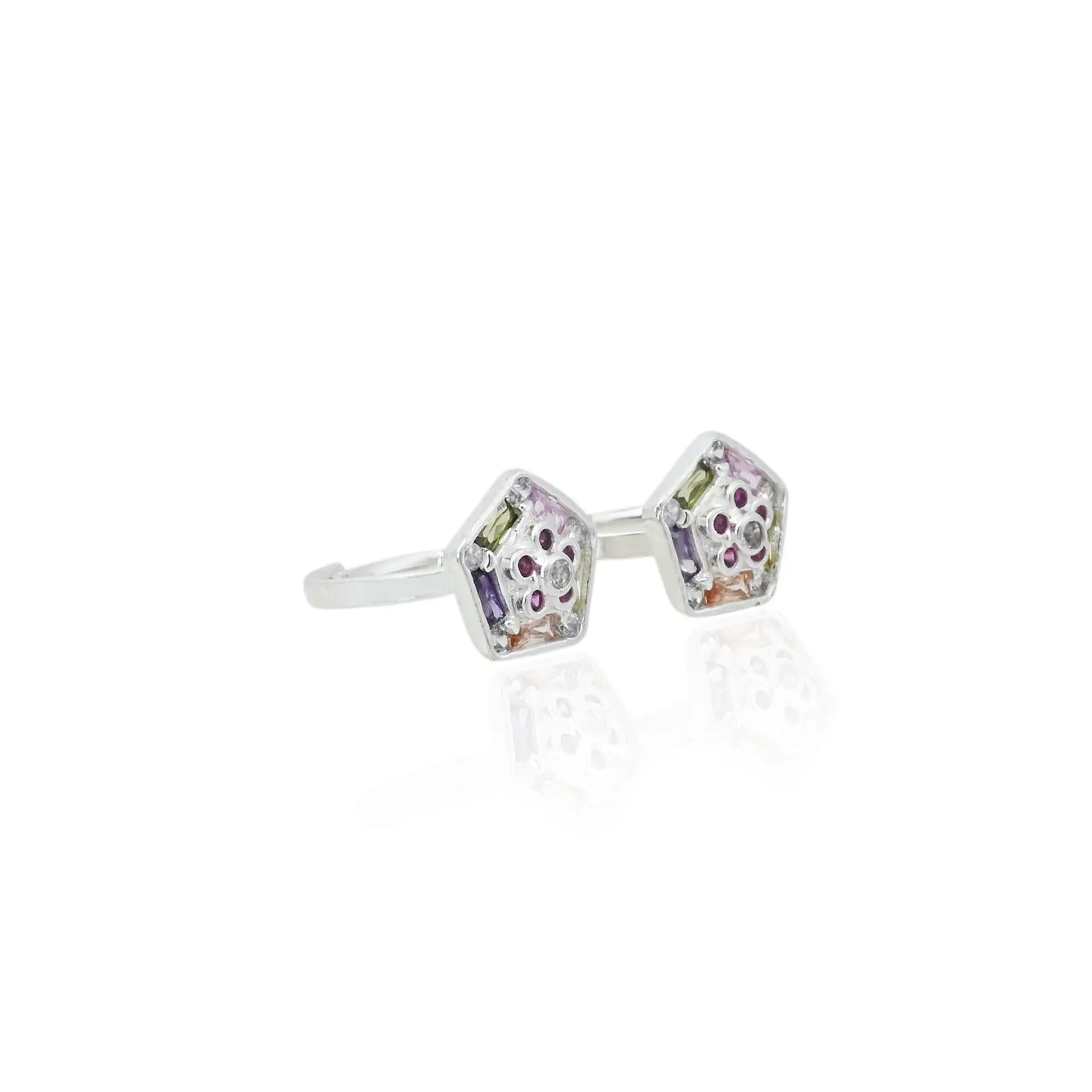 Silver Silver Colourful Gems Toe Rings