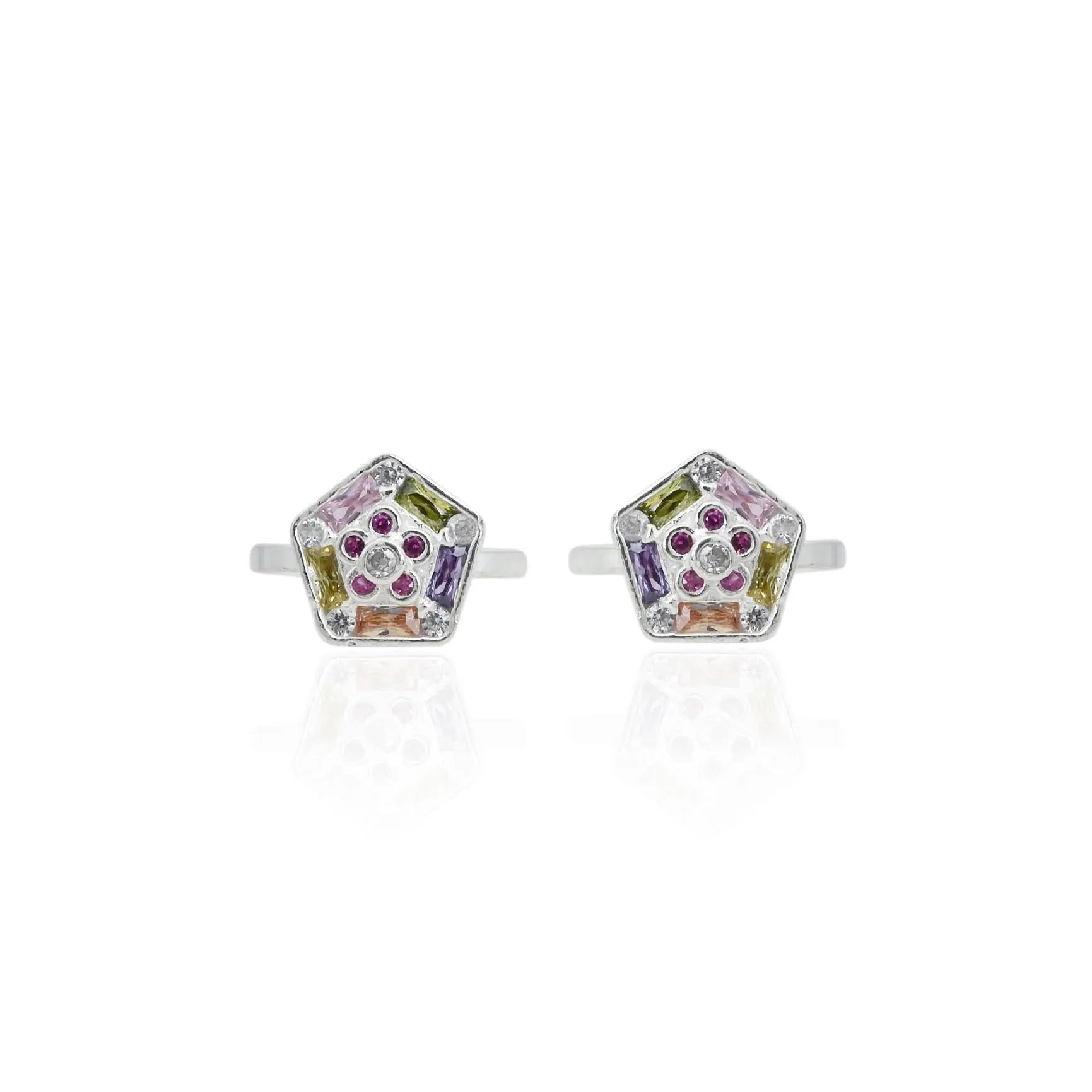 Silver Silver Colourful Gems Toe Rings