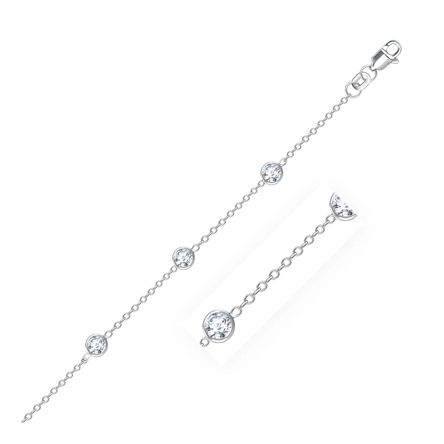 Size: 10'' - 14k White Gold Anklet with Round White Cubic Zirconia