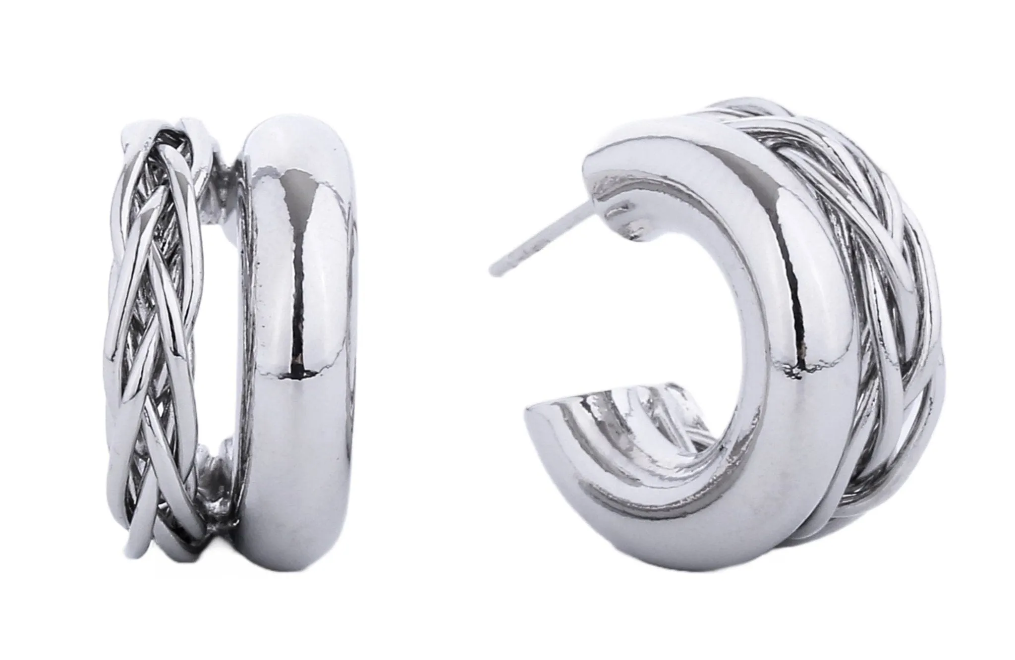 SJE310453 14K Gold/White Gold Dipped Post Hoop Earrings