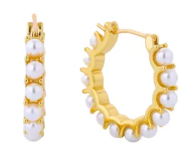 SJE310534 14K Dipped Pearl Pin Catch Hoop Earrings