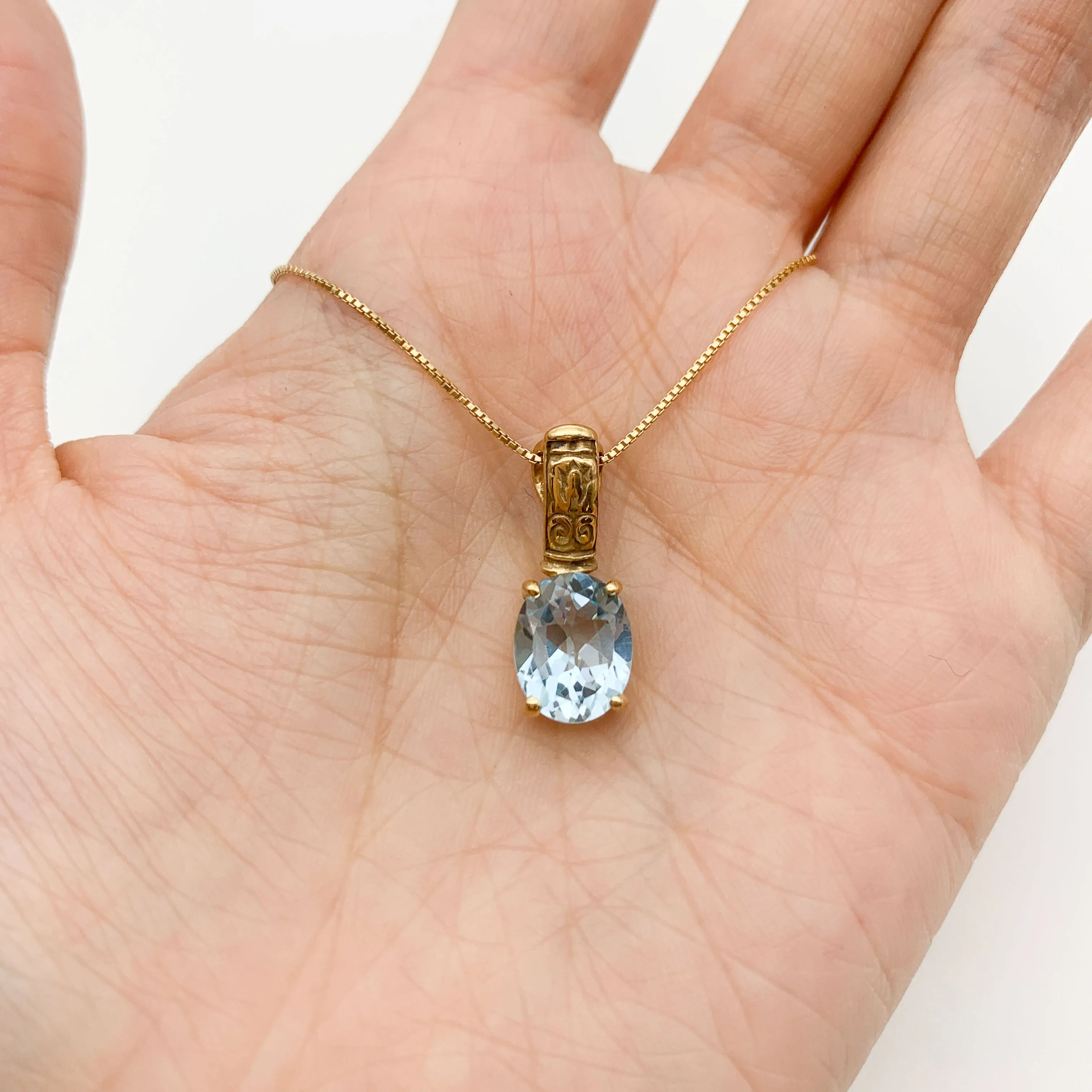 Sky Blue Topaz Necklace - Genuine Topaz Pendant - Gold Tribal Necklace