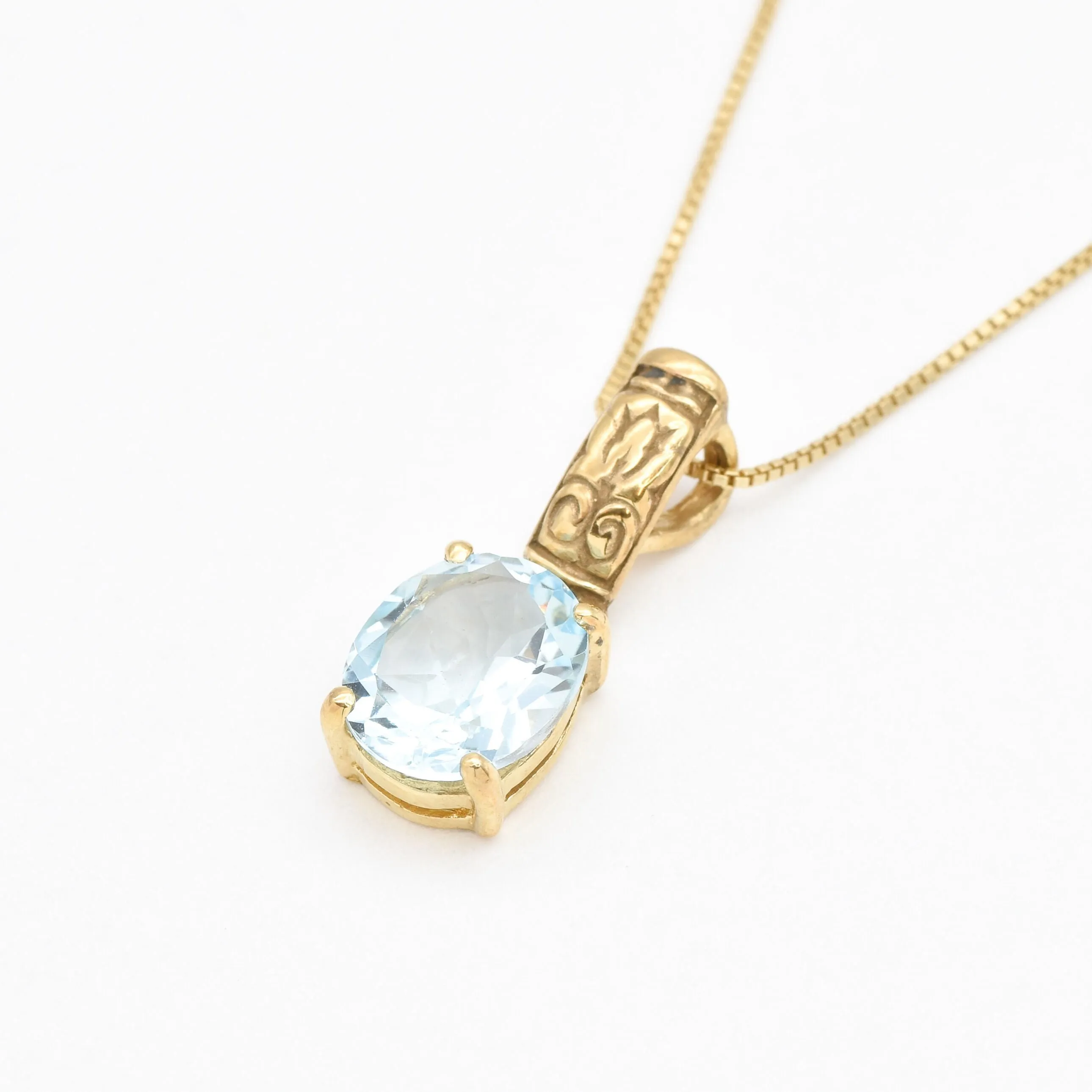 Sky Blue Topaz Necklace - Genuine Topaz Pendant - Gold Tribal Necklace