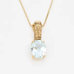 Sky Blue Topaz Necklace - Genuine Topaz Pendant - Gold Tribal Necklace