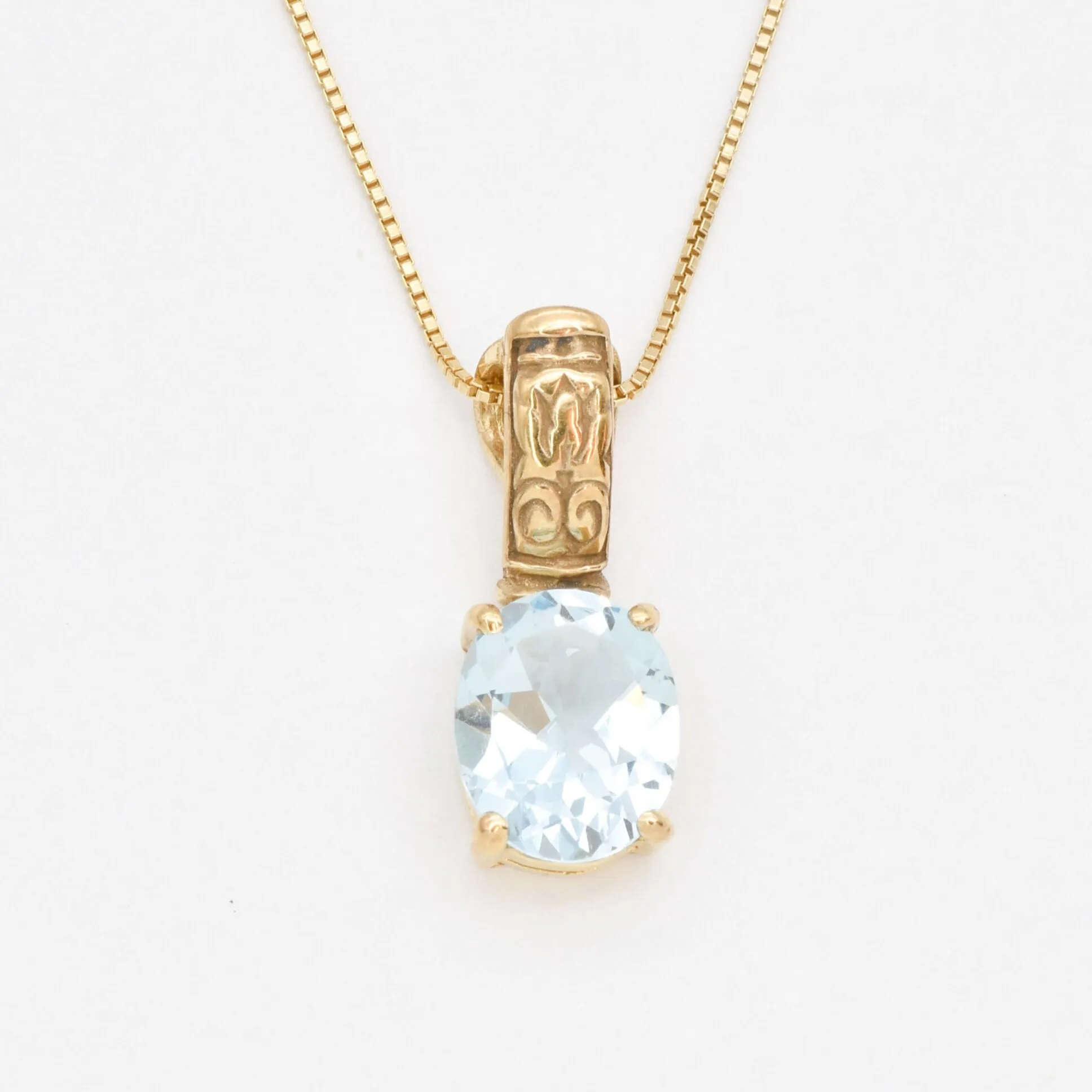 Sky Blue Topaz Necklace - Genuine Topaz Pendant - Gold Tribal Necklace