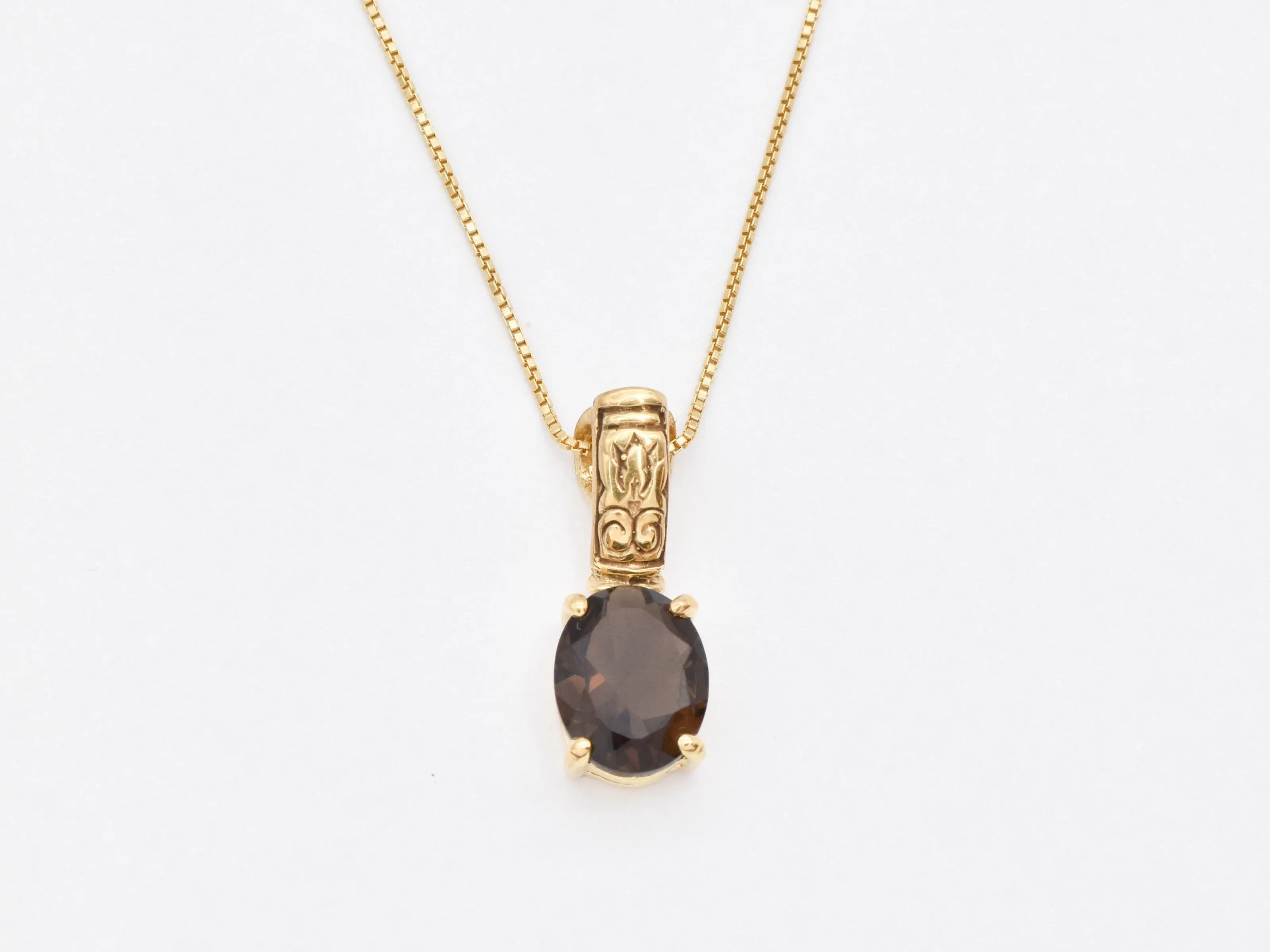 Smoky Topaz Necklace - Brown Diamond Pendant - Gold Boho Necklace