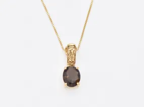 Smoky Topaz Necklace - Brown Diamond Pendant - Gold Boho Necklace