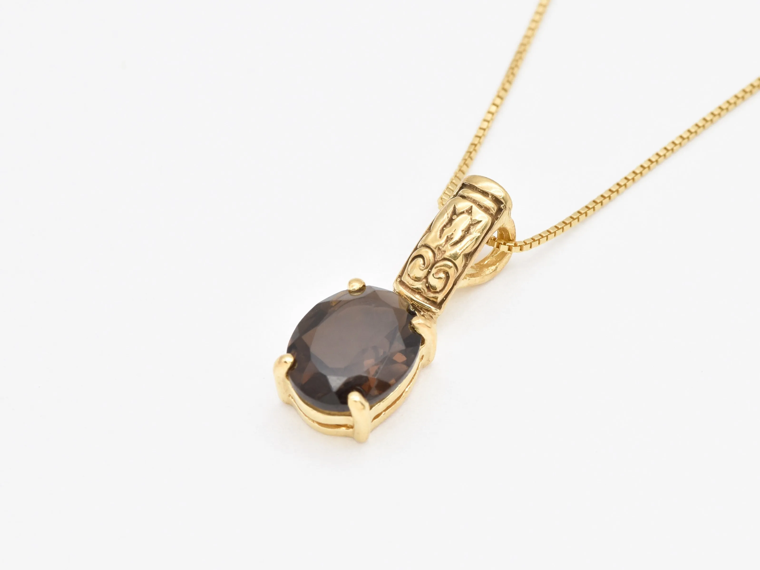 Smoky Topaz Necklace - Brown Diamond Pendant - Gold Boho Necklace