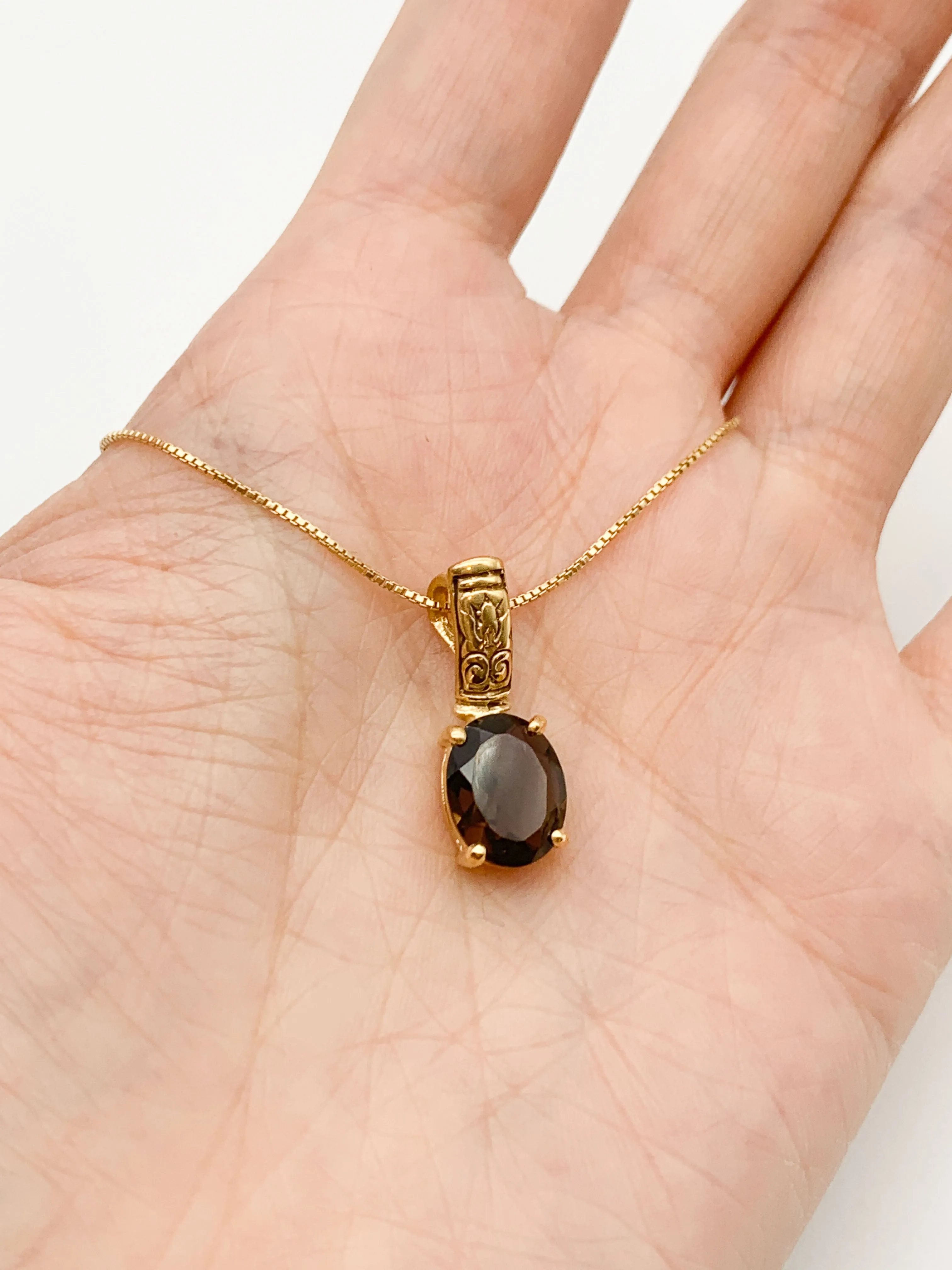 Smoky Topaz Necklace - Brown Diamond Pendant - Gold Boho Necklace