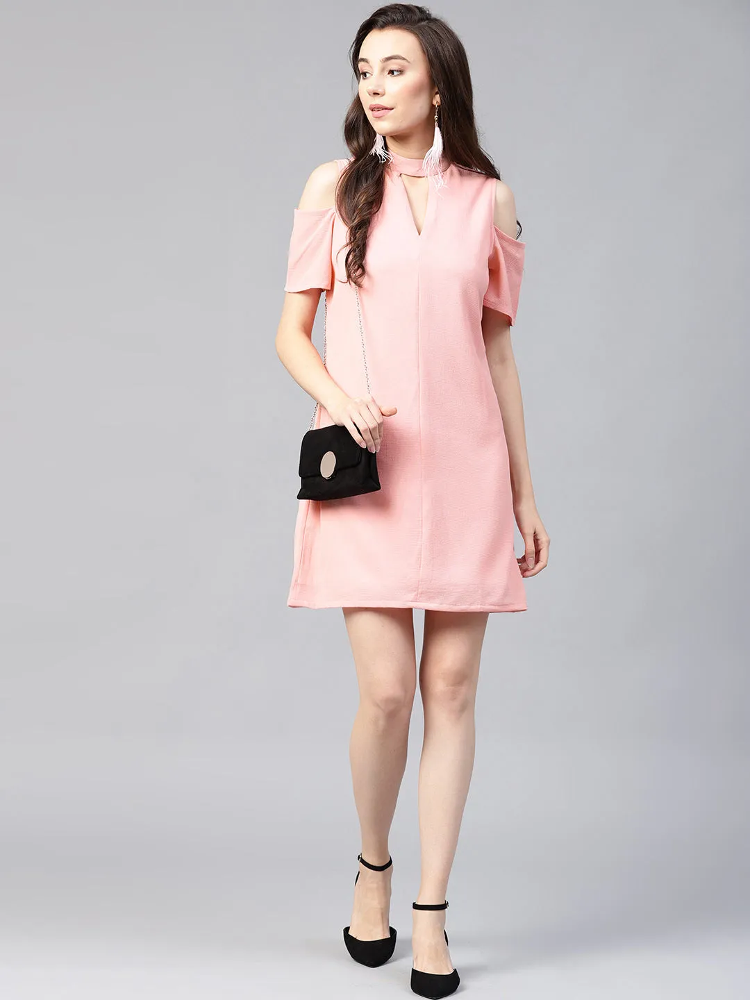 Solid Choker Neck Dress