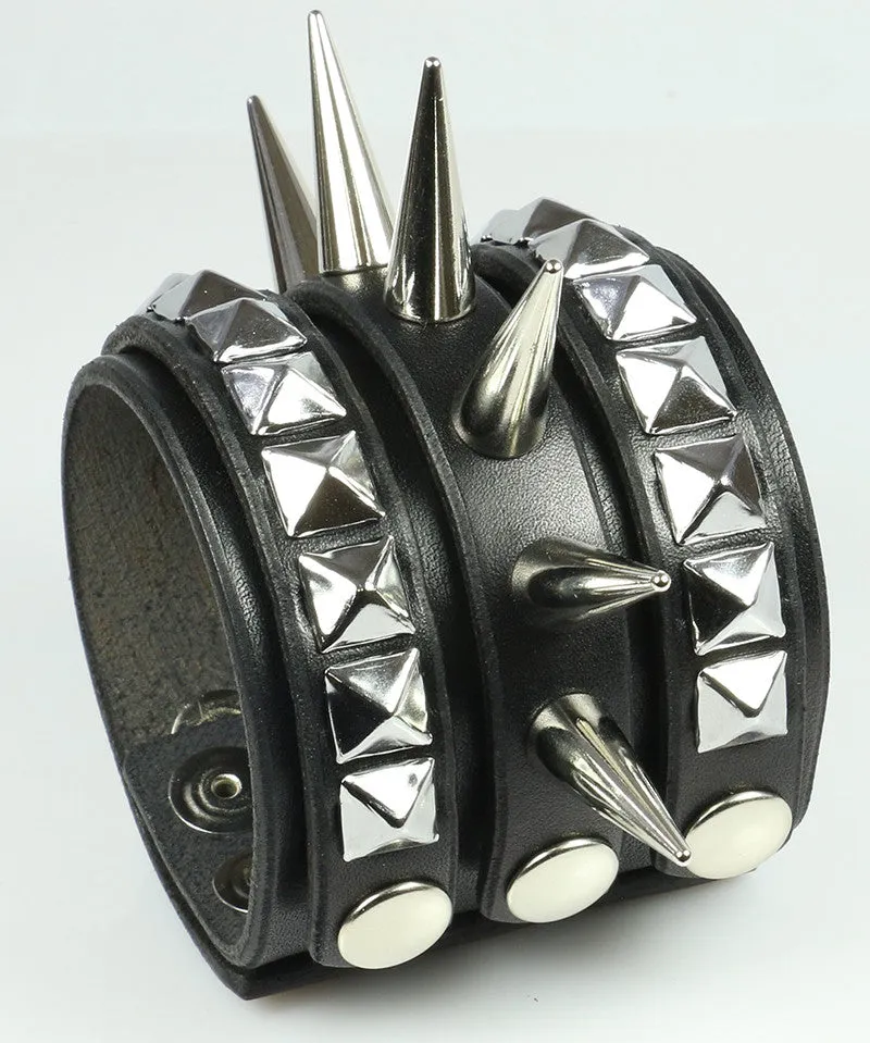 Spiked/Studded Leather Wristband with Interchangeable Strips