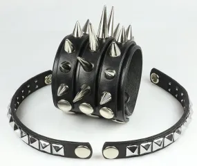 Spiked/Studded Leather Wristband with Interchangeable Strips