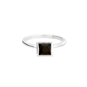 Square Silver & Smoky Quartz Ring