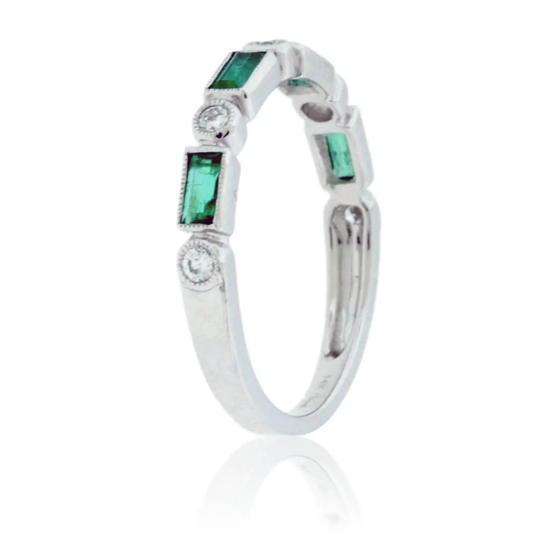 Stackable Alternating Emerald and Round Diamond Band