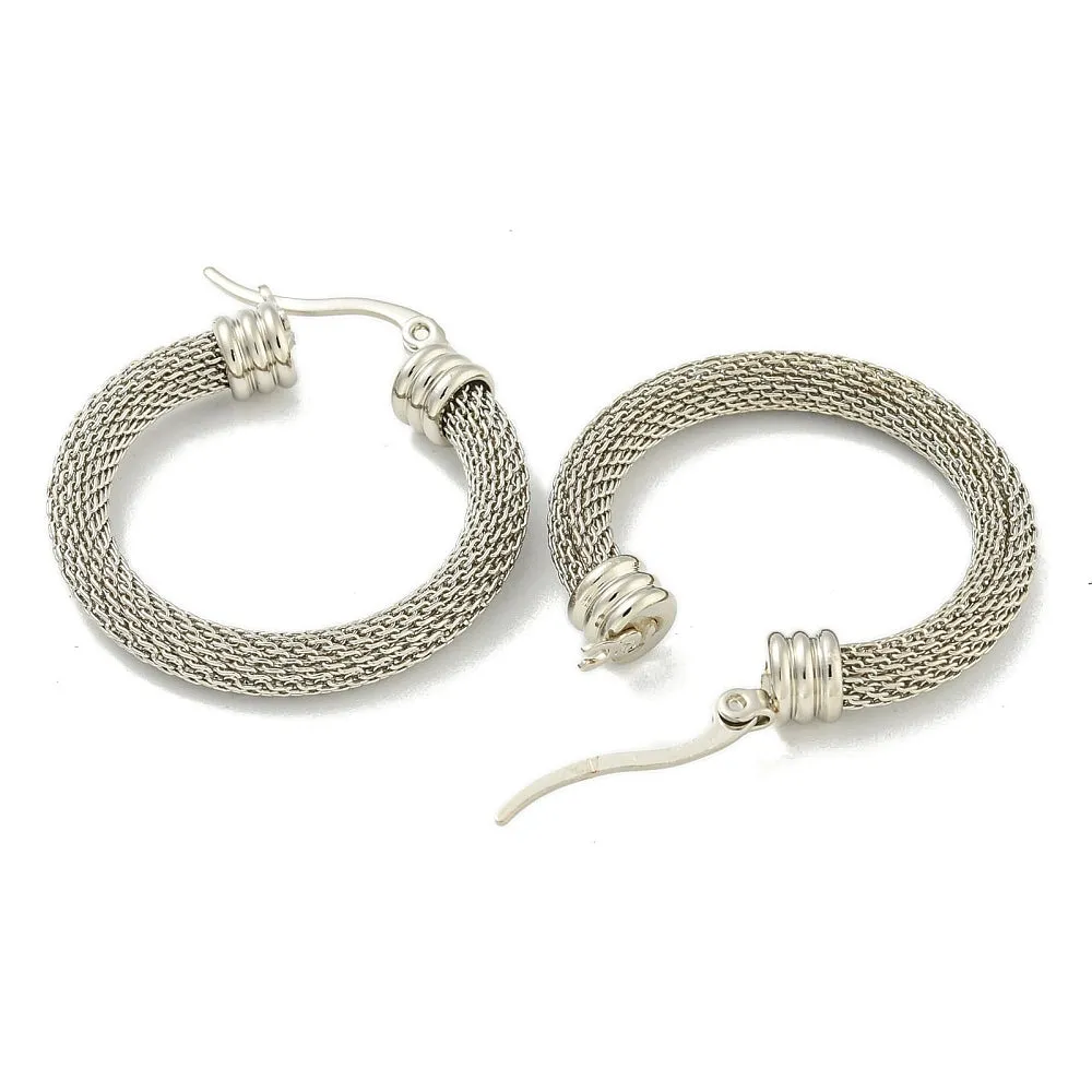 Stainless Steel 34mm Mesh Hoop Earrings