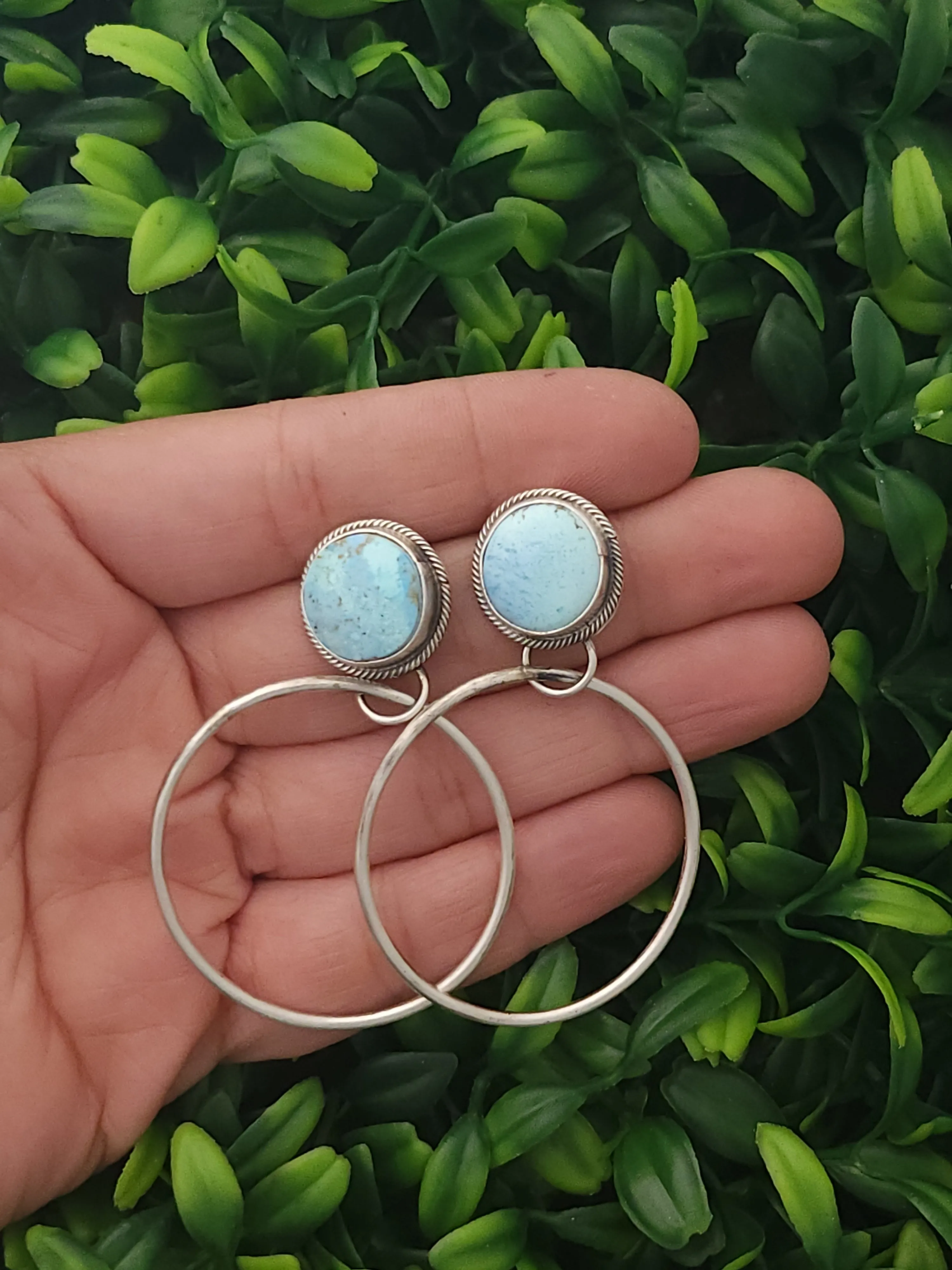 Stamped Sterling Silver Golden Hills Turquoise Hoop Earrings