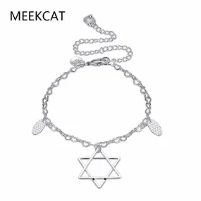 Star of David Charm Anklet 925 Silver Plated